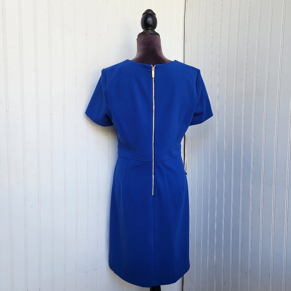 Tommy Hilfiger Blue Sheath Dress Short Sleeve Zip Back Stretch Scuba Sz 10 - Picture 7 of 15